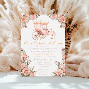  Princess Carriage Vintage Pink Roses Baby Shower Invitation