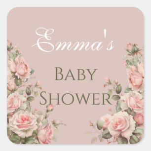 Princess Carriage Vintage Pink Roses Baby Shower Square Sticker