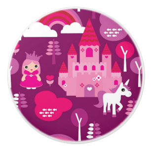 princess castle and unicorn rainbow ceramic knob
