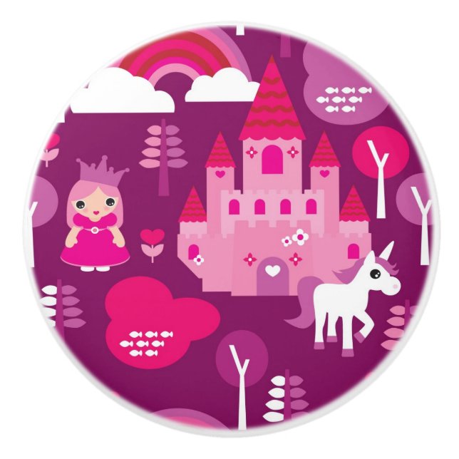 princess castle and unicorn rainbow ceramic knob (Front)