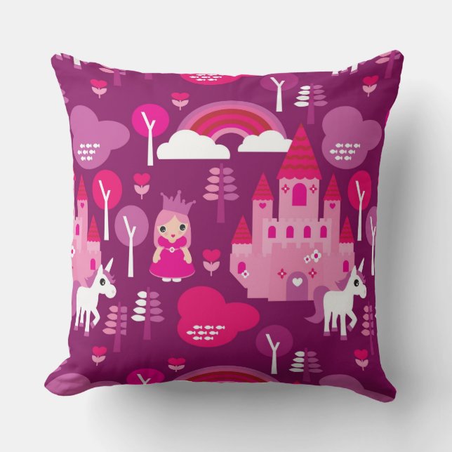 princess castle and unicorn rainbow cushion (Front)