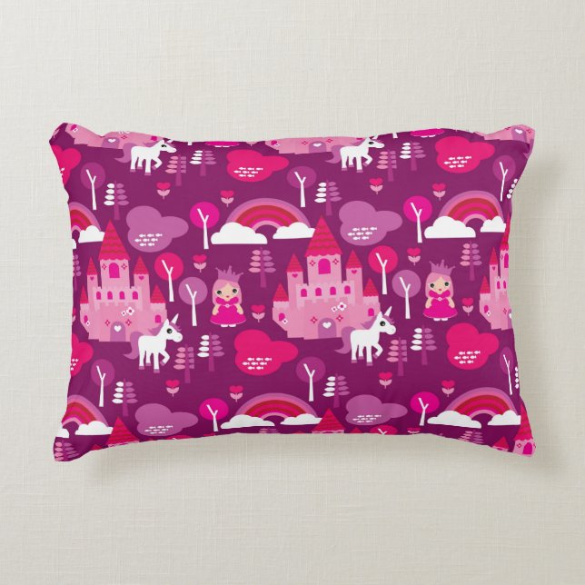 princess castle and unicorn rainbow decorative cushion (Front)