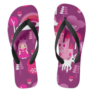 princess castle and unicorn rainbow flip flops