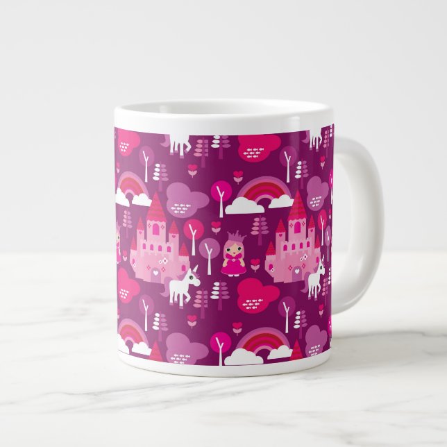 princess castle and unicorn rainbow large coffee mug (Front Right)