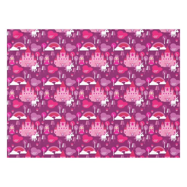 princess castle and unicorn rainbow tablecloth (Front (Horizontal))