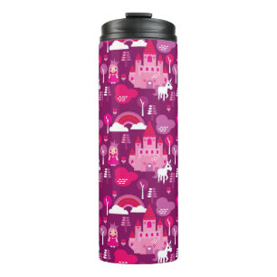 princess castle and unicorn rainbow thermal tumbler