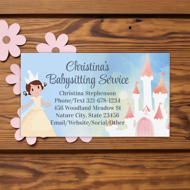 Princess Castle Babysitter Daycare Childrens Party Business Card (princess party babysitting daycare business card)