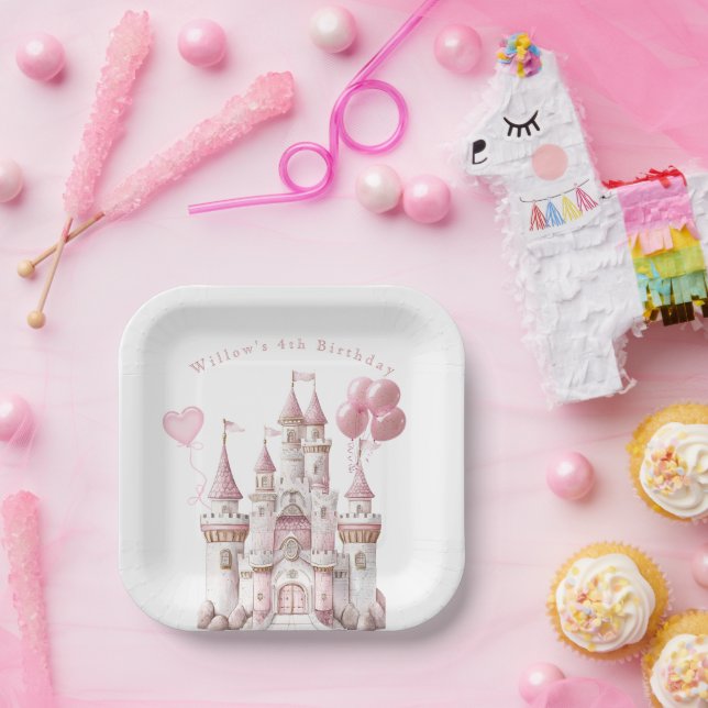 Princess Castle Balloons Paper Plate (Party)