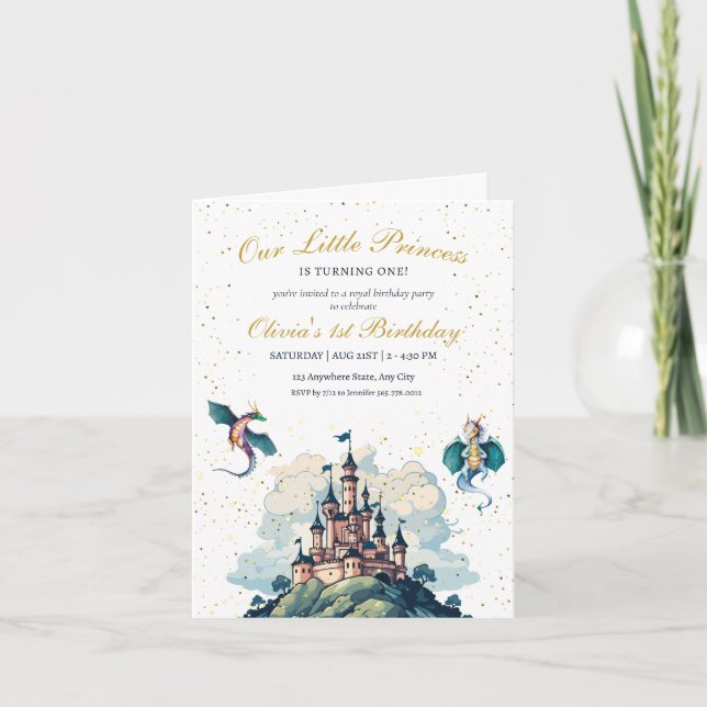 Princess Castle Birthday Fantasy Dragon Party Kids Invitation (Front)