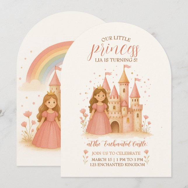 Princess Castle Birthday Invitation  (Front/Back)