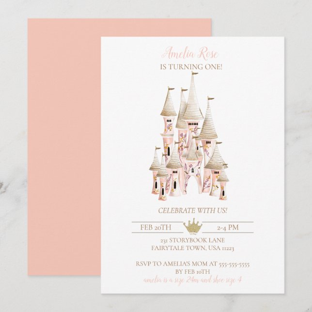 Princess Castle Birthday Invitation (Front/Back)