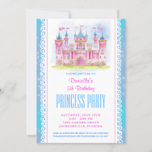 Princess Castle Birthday Invitation Blue