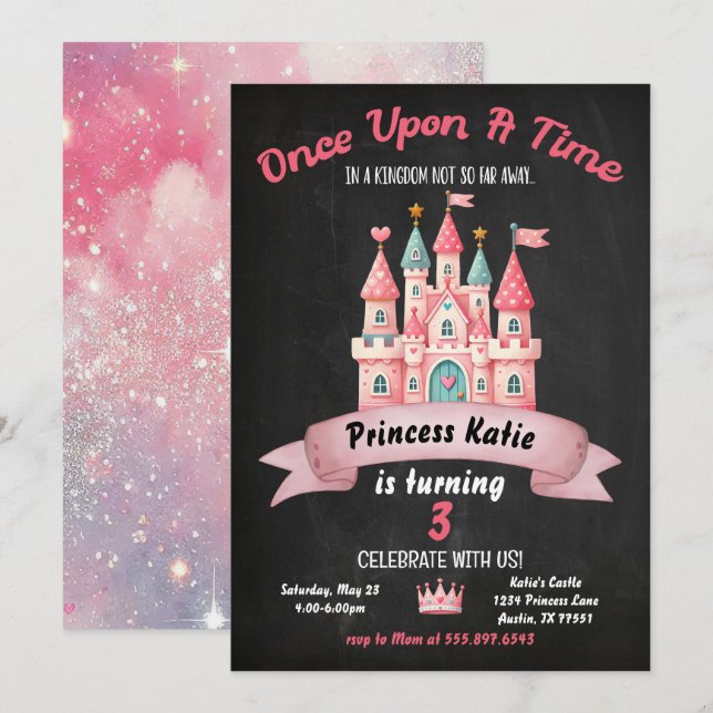 Princess Castle Birthday Invitation Pink Girly (Front/Back)