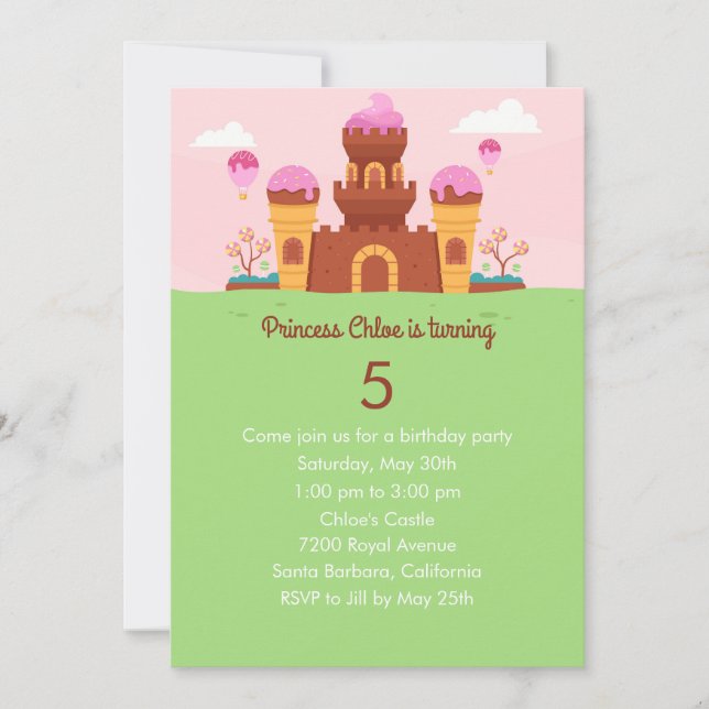 Princess Castle Birthday Party Invitation (Front)