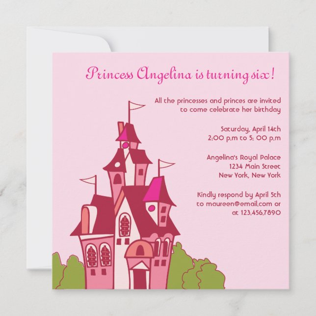 Princess castle birthday party invitations-3 invitation (Front)