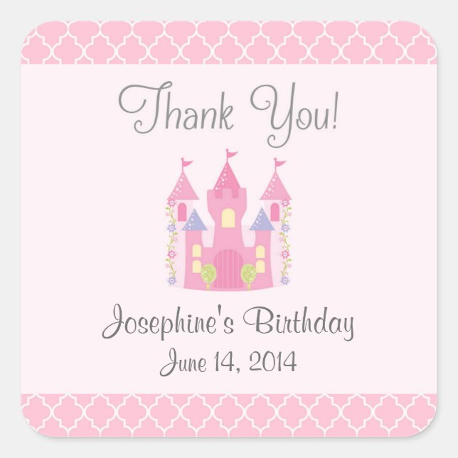 Princess Castle Birthday Stickers (Pink) (Front)