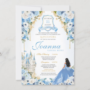 Princess Castle Blue Cinderella Quinceanera v5 Invitation