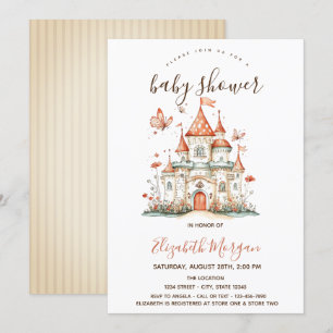 Princess Castle Butterflies Stripes Baby Shower Invitation