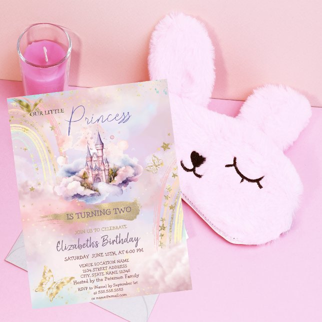 Princess Castle Butterfly Rainbow Birthday  Invitation (Creator Uploaded)