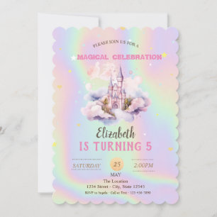 Princess Castle Clouds Holographic Birthday Invitation