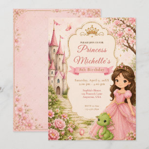 Princess Castle Dragon Birthday Party Invitation