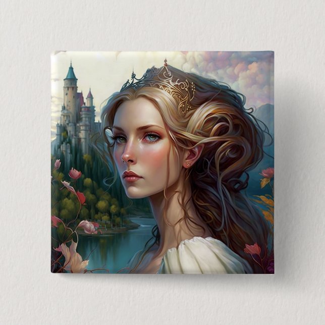Princess Castle Fantasy Art 15 Cm Square Badge (Front)