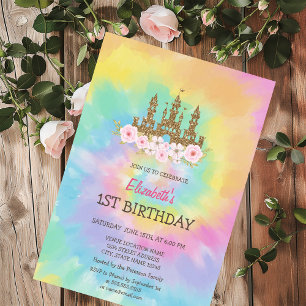 Princess Castle Flowers Tie Dye Birthday  Invitation