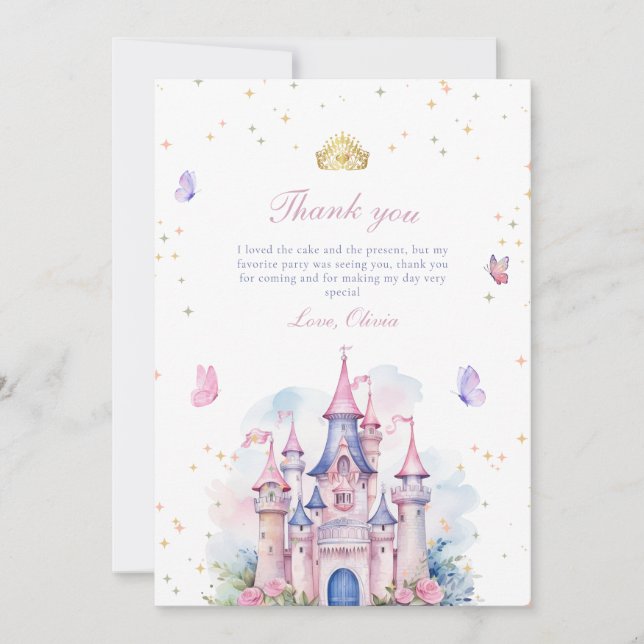 Princess Castle Girl 1st Birthday, Princess Party Thank You Card (Front)