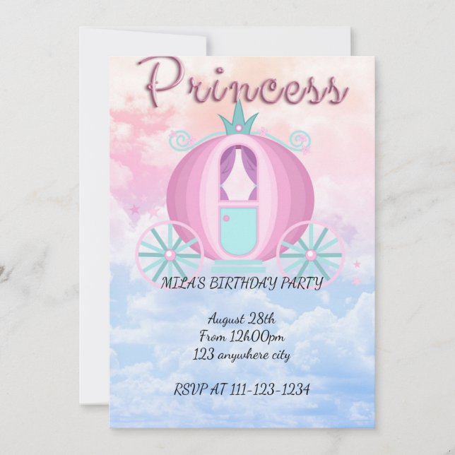 Princess castle girl birthday invitation (Front)