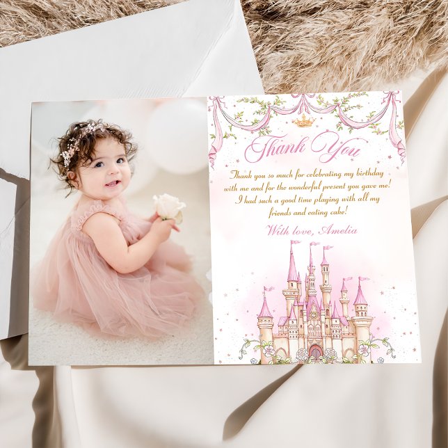 Princess Castle Girl Birthday Photo Thank You Card (Creator Uploaded)