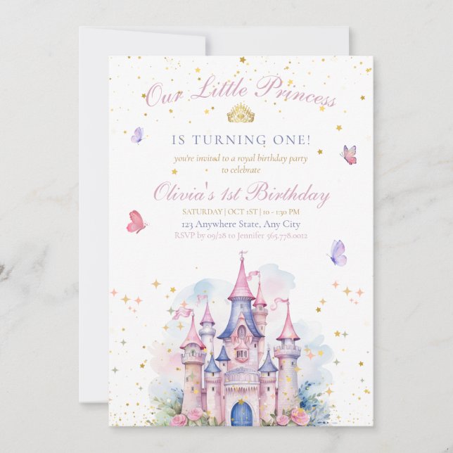 Princess Castle Girl Birthday, Princess 1ST Birthd Save The Date (Front)