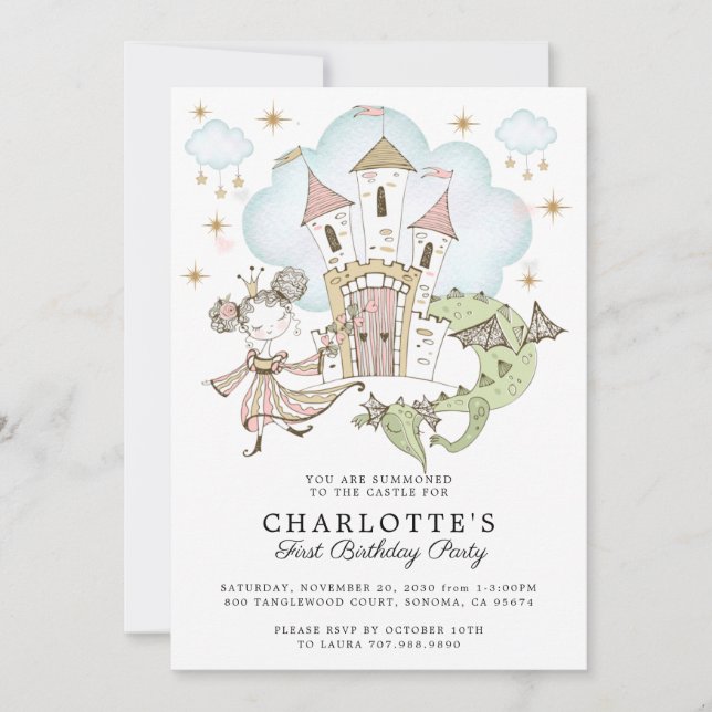 Princess Castle Girl's 1st Birthday  Invitation (Front)
