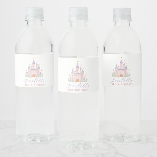 Princess Castle Girls Birthday Party Water Bottle Label (Bottles)