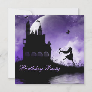 Princess & Castle Girls Purple Birthday Party Invitation
