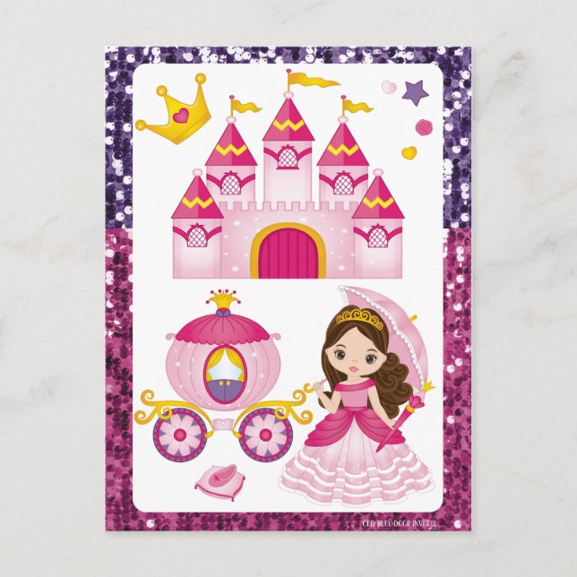 Princess Castle Gold Crown Pink Purple Sequin Postcard (Front)