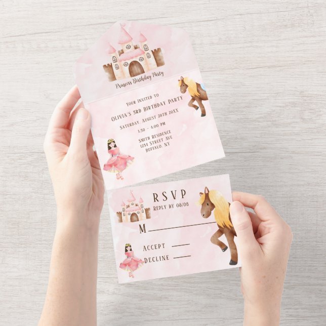 Princess Castle Horse Birthday Party All In One Invitation (Tearaway)
