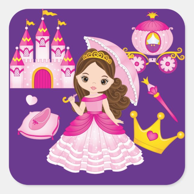 Princess Castle Little Girls Queen Royalty Square Sticker (Front)