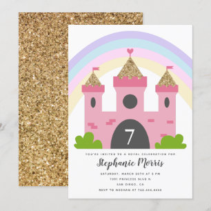 Princess Castle Pink Gold Birthday Party Invitation