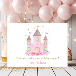Princess Castle Pink Gold Floral Birthday Thank You Card
