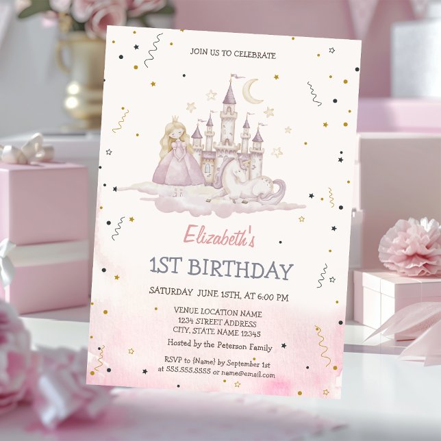 Princess Castle Pony Watercolor   Invitation (Creator Uploaded)