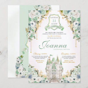 Princess Castle Royal Mint Green Quinceanera Invitation