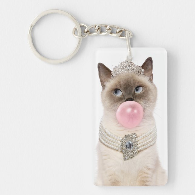 Princess Cat Blowing Bubble Gum Key Ring (Front)