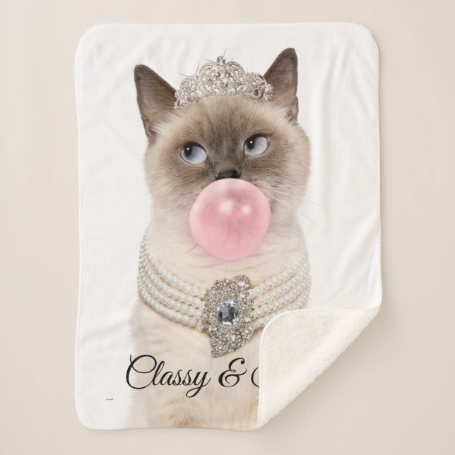 Princess Cat Blowing Bubble Gum Sherpa Blanket (Front)