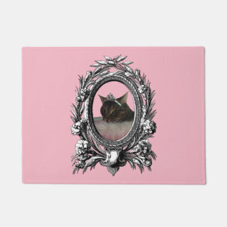 Princess Cat Vintage Frame Pink Background Doormat