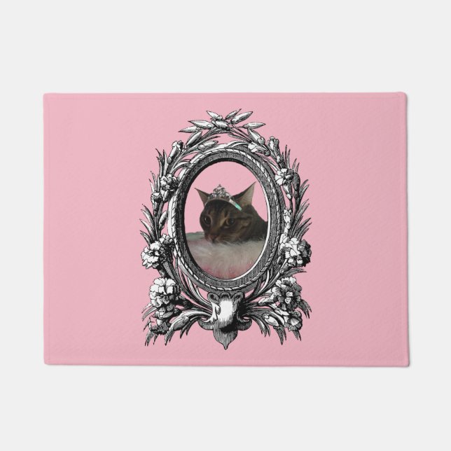 Princess Cat Vintage Frame Pink Background Doormat (Front)