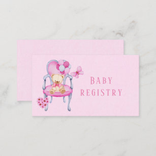 Princess Chair Teddy Bear Balloon Girl Registry Business Card