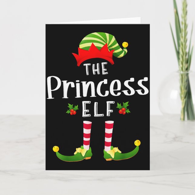 Princess Christmas Elf Matching Pajama X-mas Party Card (Front)