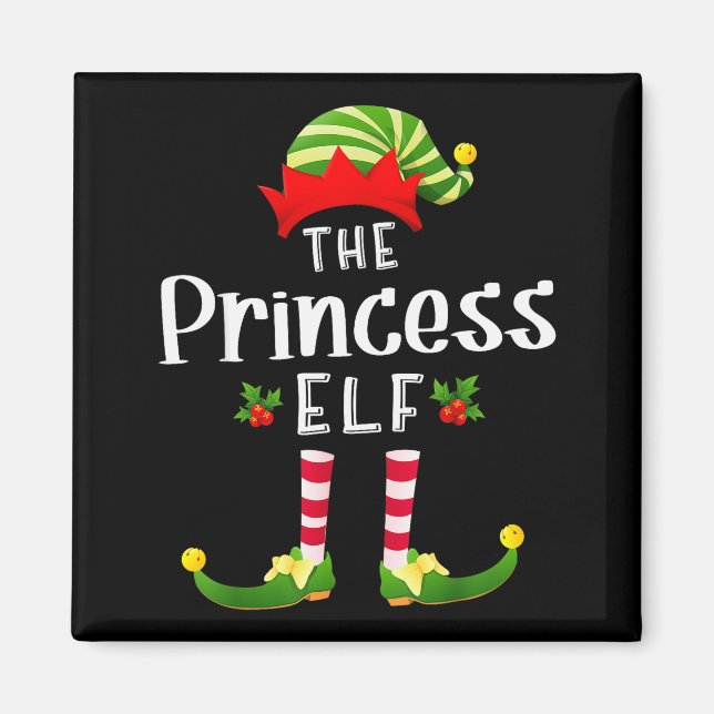 Princess Christmas Elf Matching Pajama X-mas Party Magnet (Front)
