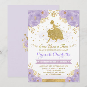 Princess Cinderella Purple Gold Floral Birthday Invitation