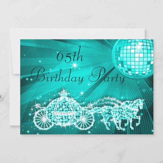 Princess Coach & Horses & Disco Ball 65th Birthday Invitation (Front)
